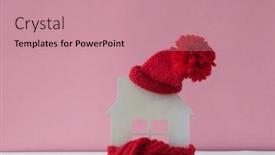  Presentation with house heating - Slides having house-model-with-knitted-hat background and a coral colored foreground