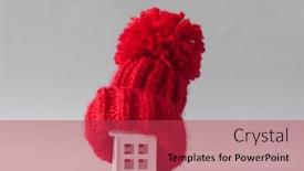  Presentation with house heating - Audience pleasing theme consisting of house-model-with-knitted-hat backdrop and a red colored foreground