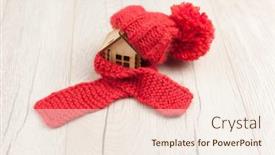  Presentation with house heating - Cool new slide deck with house-model-with-knitted-hat backdrop and a sky blue colored foreground