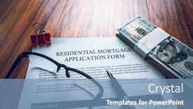  Presentation with mortgage - Colorful presentation theme enhanced with house-model-with-mortgage-agreemen backdrop and a teal colored foreground