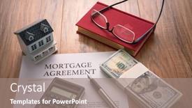  Presentation with mortgage - Presentation design enhanced with house-model-with-mortgage-agreemen background and a gray colored foreground