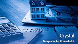  Presentation with mortgage - Audience pleasing presentation consisting of house-model-with-mortgage-agreemen backdrop and a ocean colored foreground