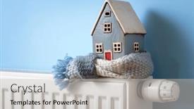  Presentation with house heating - Presentation theme with house-model-wrapped-in-scarf and a light gray colored foreground