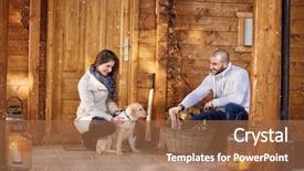  Presentation with winter - Amazing presentation having house mountain - girl and man prepare firewood backdrop and a coral colored foreground