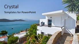  Presentation with greek architecture - Audience pleasing PPT theme consisting of house mountain - greek architecture at mirabello bay backdrop and a  colored foreground