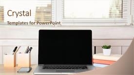  Presentation with house window - Slides consisting of house mouse - comfortable workplace with modern laptop background and a cream colored foreground