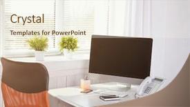  Presentation with workplace - Colorful theme enhanced with house mouse - modern comfortable workplace with computer backdrop and a cream colored foreground