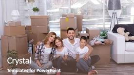  Presentation with work happy hour - Presentation design with house move concept happy family background and a violet colored foreground