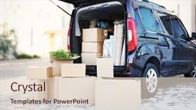  Presentation with cartoon - Cool new theme with house moving concept cartoon boxes backdrop and a lemonade colored foreground