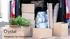  Presentation with cartoon cars movie - Beautiful slide deck featuring house moving concept cartoon boxes backdrop and a lemonade colored foreground