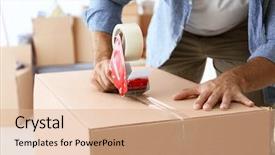  Presentation with cardboard - Cool new slides with house moving concept closeup backdrop and a coral colored foreground