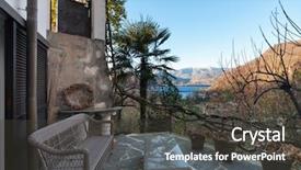  Presentation with flooring - PPT theme having house nice terrace with garden furniture flooring stone background and a dark gray colored foreground