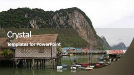  Presentation with house boat - Slide set with house of fisherman and boat ao phang nga national park koh panyee a muslim sea gypsy fishing village background and a tawny brown colored foreground