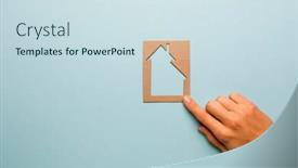  Presentation with home loan - Audience pleasing PPT theme consisting of house of paper in hand businesswoman home loan concept family home backdrop and a sky blue colored foreground