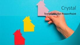  Presentation with home loan - Presentation design consisting of house of paper in hand businesswoman home loan concept family home background and a cyan colored foreground