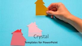  Presentation with home loan - Slide set with house of paper in hand businesswoman home loan concept family home background and a light blue colored foreground