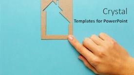  Presentation with home loan - Presentation consisting of house of paper in hand businesswoman home loan concept family home background and a arctic colored foreground