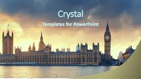 Presentation with westminster - Colorful theme enhanced with house of parliament sunset panorama backdrop and a ocean colored foreground