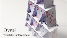  Presentation with hazard - PPT theme consisting of house of playing cards background and a sky blue colored foreground