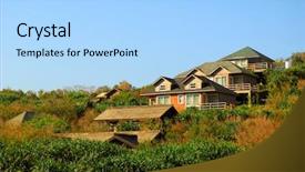  Presentation with rural home - Slide deck having house on a hillside beautiful brand new home in a rural setting background and a light blue colored foreground