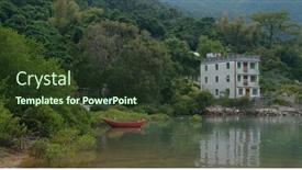  Presentation with house boat - Presentation featuring house-on-island-with-sea background and a tawny brown colored foreground
