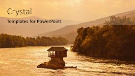  Presentation with island - Amazing slide deck having house-on-rock-island backdrop and a yellow colored foreground