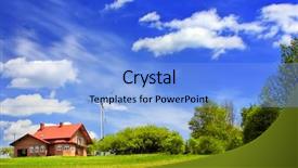  Presentation with eco - Theme enhanced with house on the green hill background and a light blue colored foreground