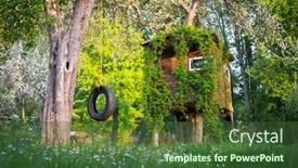  Presentation with green house - PPT layouts enhanced with house-on-tree-in-green background and a tawny brown colored foreground