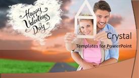  Presentation with house - Cool new theme with hugging and holding house outline backdrop and a coral colored foreground