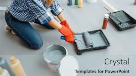  Presentation with paint roller - PPT layouts consisting of house-painter-impregnates-the-roller background and a light blue colored foreground