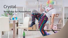  Presentation with clown - Theme having guitar birthday - funny clown doing cleaning background and a  colored foreground