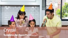  Presentation with belated happy birthday - Cool new theme with happy family celebrating a birthday backdrop and a coral colored foreground