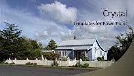  Presentation with new zealand - Colorful PPT layouts enhanced with house picket fence - new zealand dwelling backdrop and a light blue colored foreground
