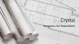  Presentation with floor plan - PPT layouts enhanced with house plan blueprints roled up background and a light gray colored foreground