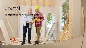  Presentation with foreman - Colorful theme enhanced with house plans - architect and foreman working backdrop and a lemonade colored foreground