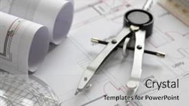  Presentation with construction tools - PPT layouts with house plans - blueprints and drawing tools concept background and a light gray colored foreground