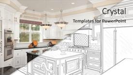  Presentation with photo - Colorful PPT theme enhanced with house plans - diagonal split screen of drawing backdrop and a soft green colored foreground