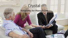  Presentation with financial - Slide set with house plans - mature couple sitting on sofa background and a soft green colored foreground