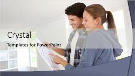  Presentation with new home sales - Beautiful presentation design featuring house plans - new property owners looking backdrop and a light gray colored foreground