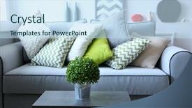  Presentation with living room - PPT theme with house plants - beautiful modern living room background and a sky blue colored foreground