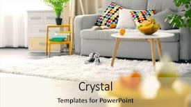  Presentation with room interior design - Presentation theme consisting of house plants - living room interior with sofa background and a lemonade colored foreground