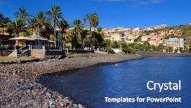  Presentation with carmen san diego - PPT theme featuring house prayer - beach of san sebastian de background and a ocean colored foreground
