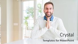  Presentation with praying hands - Beautiful slides featuring house prayer - handsome man wearing casual sweater backdrop and a  colored foreground