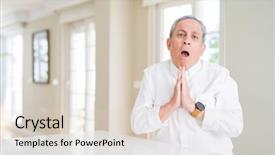 Presentation with praying hands - Colorful PPT theme enhanced with house prayer - handsome senior man at home backdrop and a lemonade colored foreground