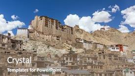  Presentation with kashmir - Audience pleasing PPT layouts consisting of house prayer - leh palace in ladakh jammu backdrop and a coral colored foreground