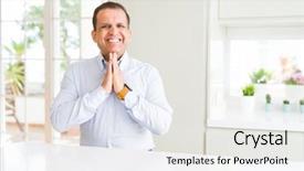  Presentation with praying hands - Colorful slide deck enhanced with house prayer - middle age man sitting backdrop and a white colored foreground