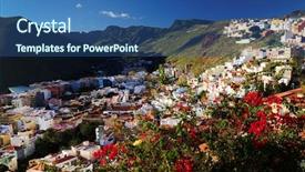  Presentation with spain - Presentation theme with house prayer - san sebastian de la gomera background and a ocean colored foreground