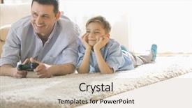  Presentation with video game - PPT theme consisting of house quality - happy father and son playing background and a soft green colored foreground