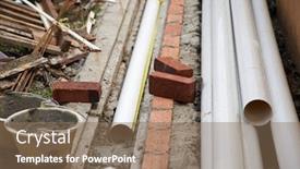  Presentation with sewer pipes - Presentation design featuring house renovation installation of sewer pipes for drainage background and a violet colored foreground