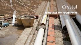  Presentation with sewer pipes - Amazing presentation design having house renovation installation of sewer pipes for drainage backdrop and a violet colored foreground